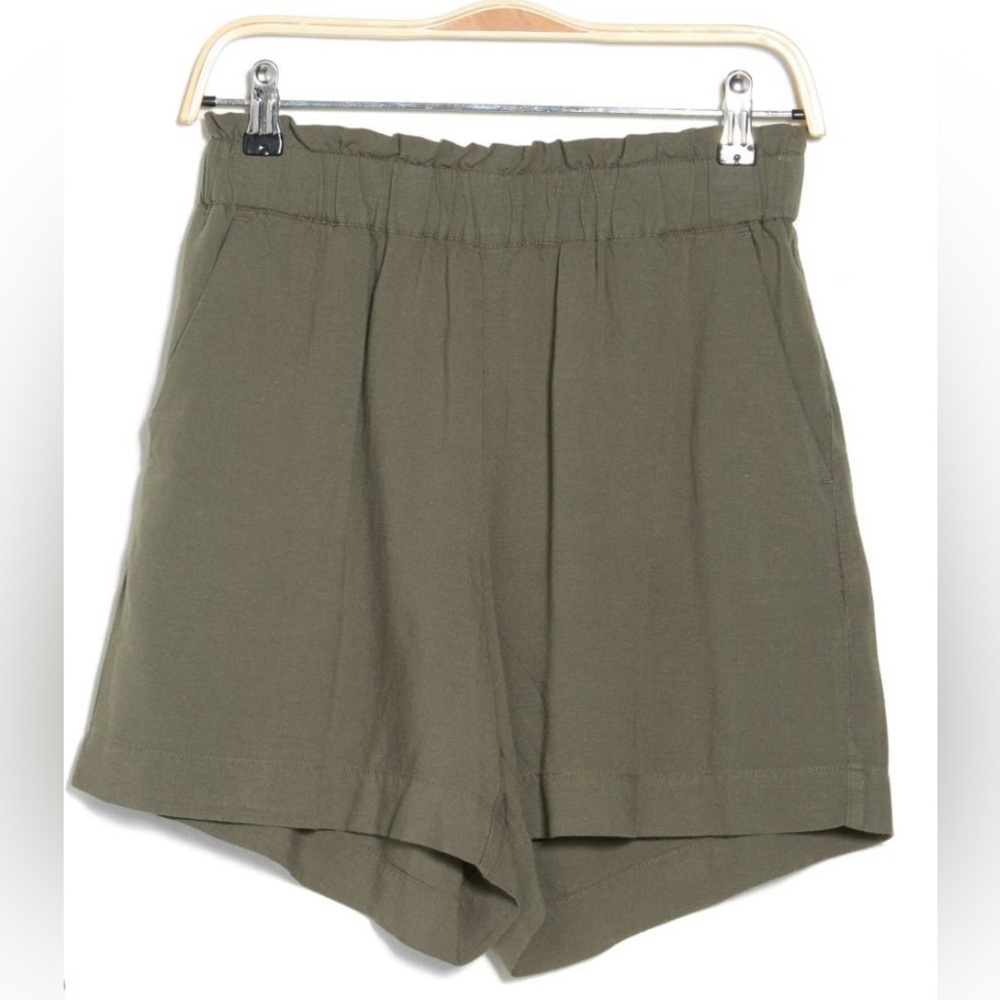 Ecothreads Ruffle High-waist Pull-on Shorts - Sz M - Mulled Basil/Olive
